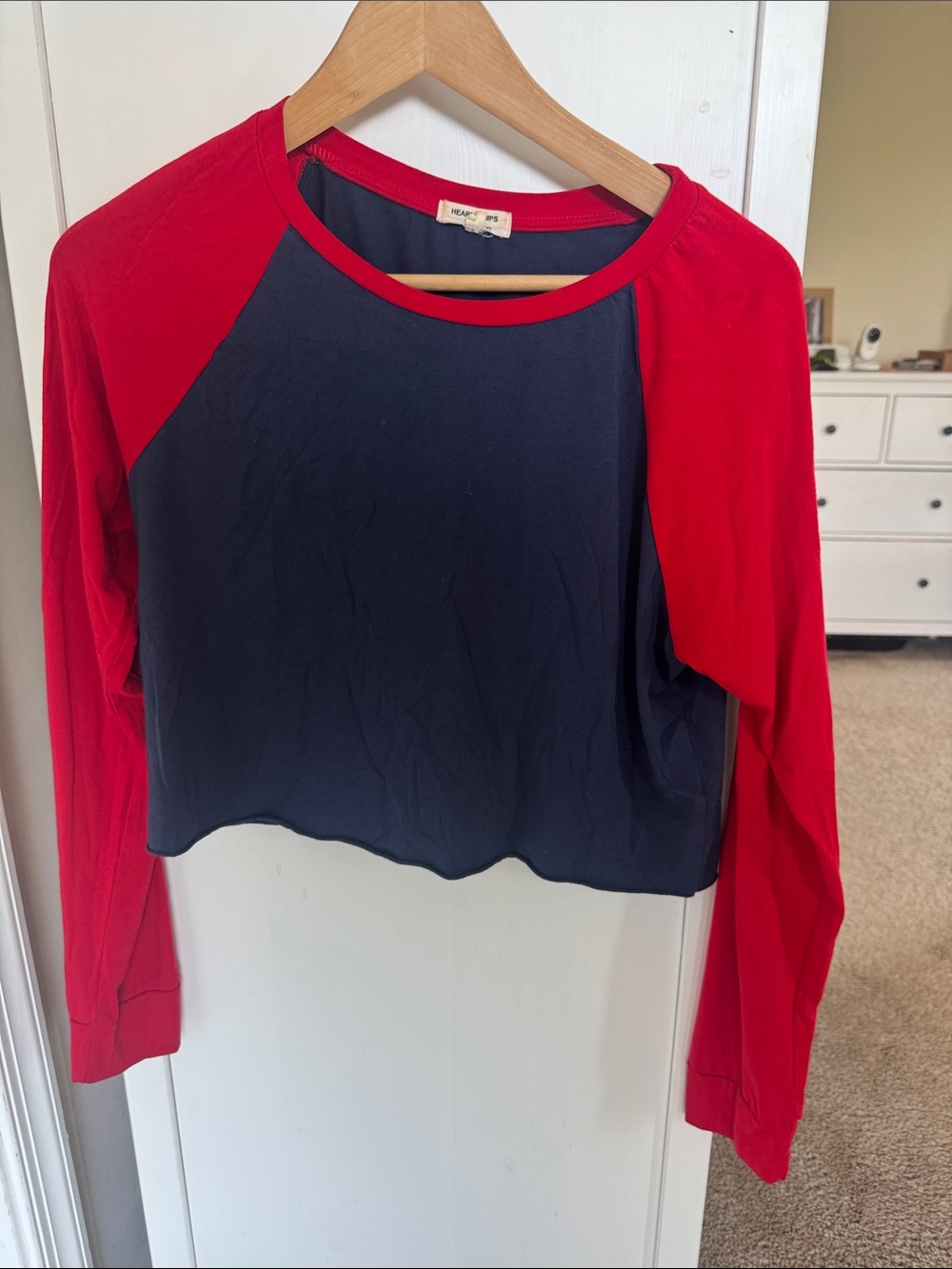Navy & Red Raglan Crop Top